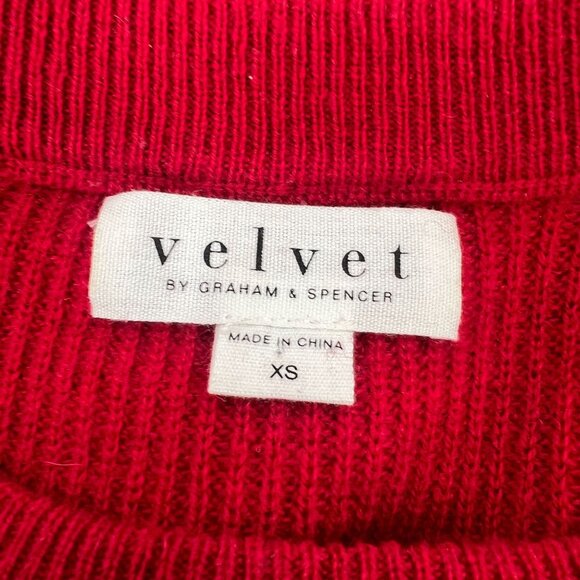 Velvet by Graham & Spencer XS 100% Cashmere Sweater Red Contrast Stripe Sleeve - Picture 3 of 9